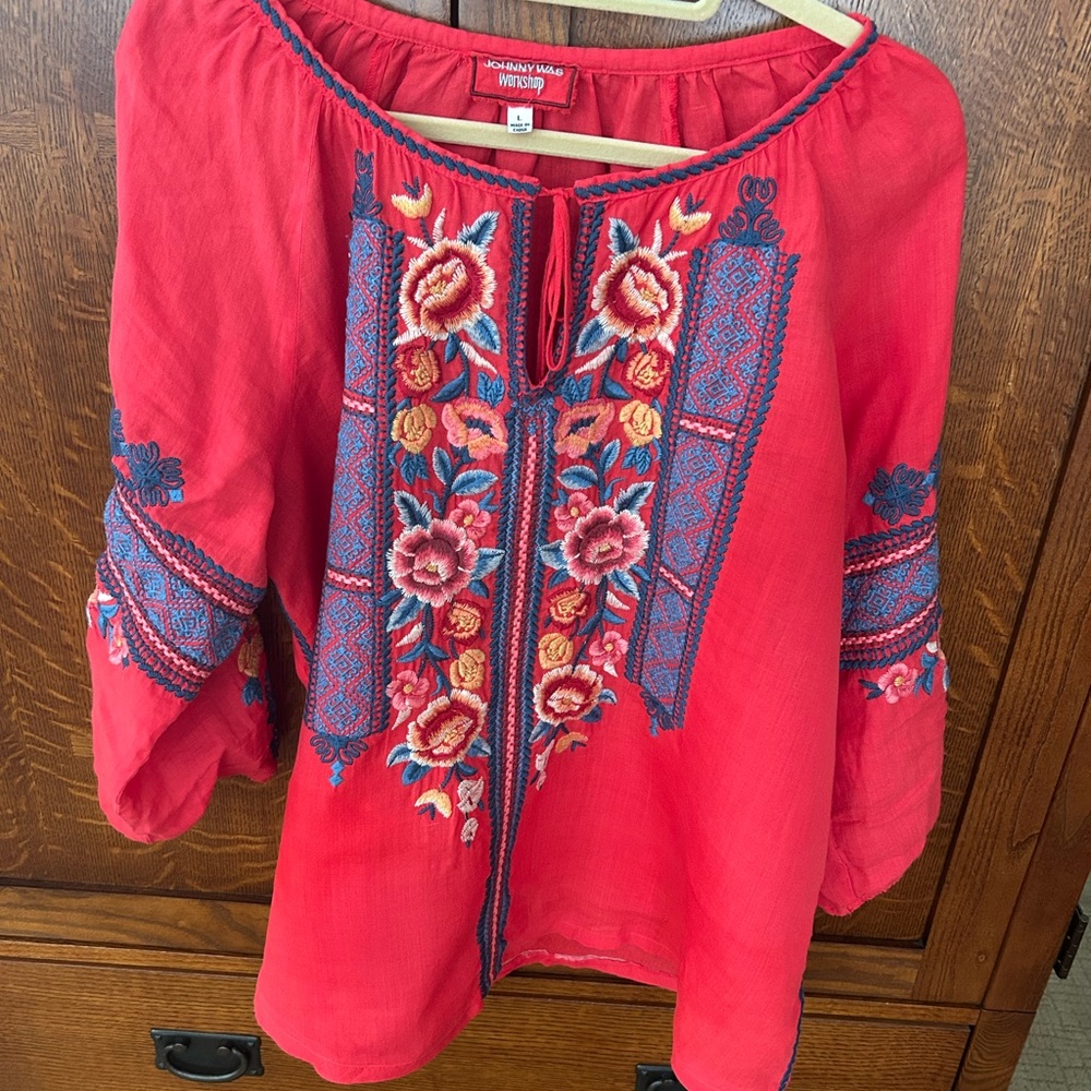 Johnny Was Vibrant Embroidered Blouse